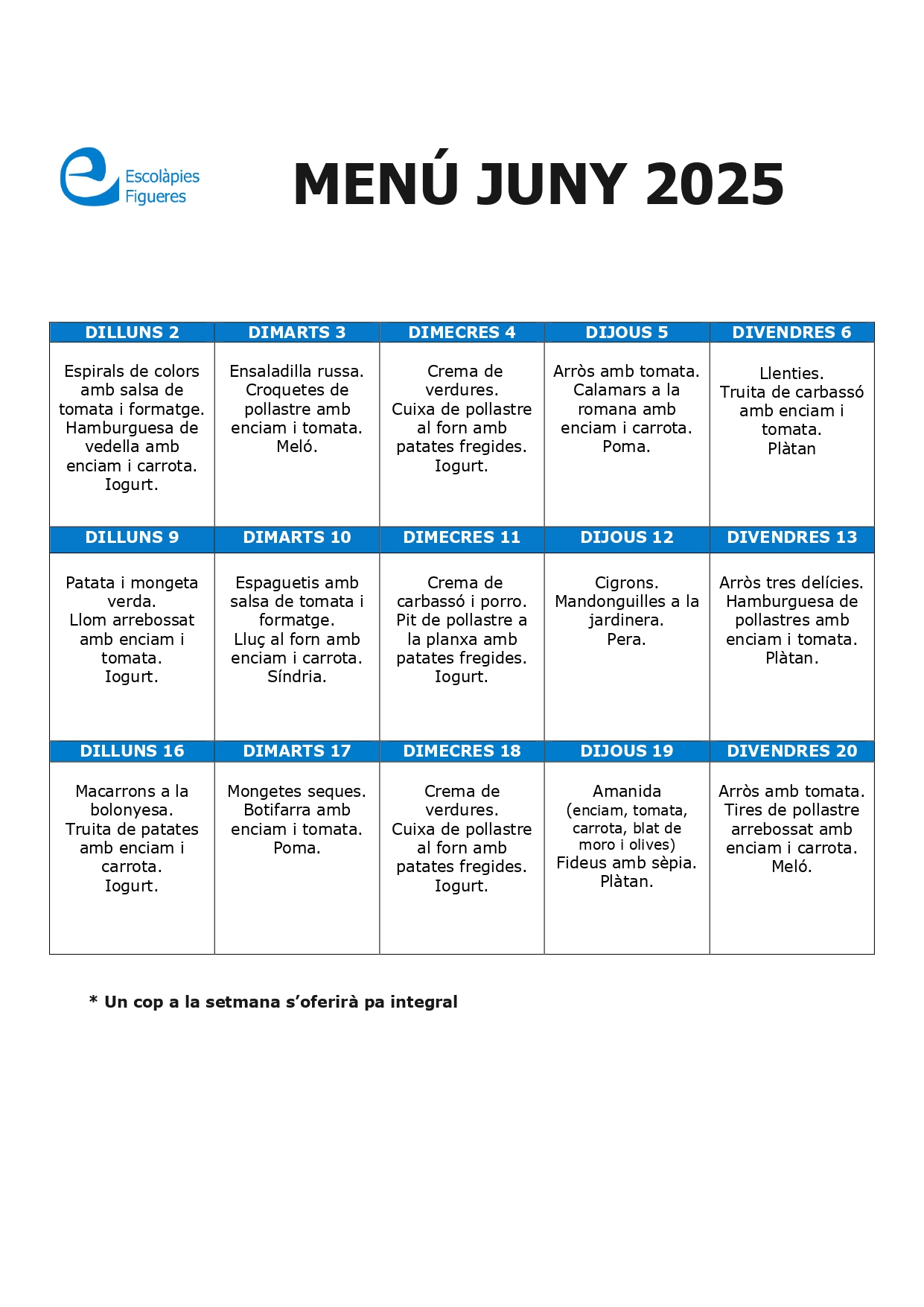 MENÚ JUNY 25