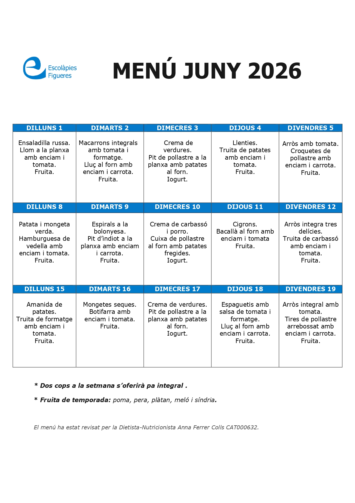 MENÚ JUNY 26